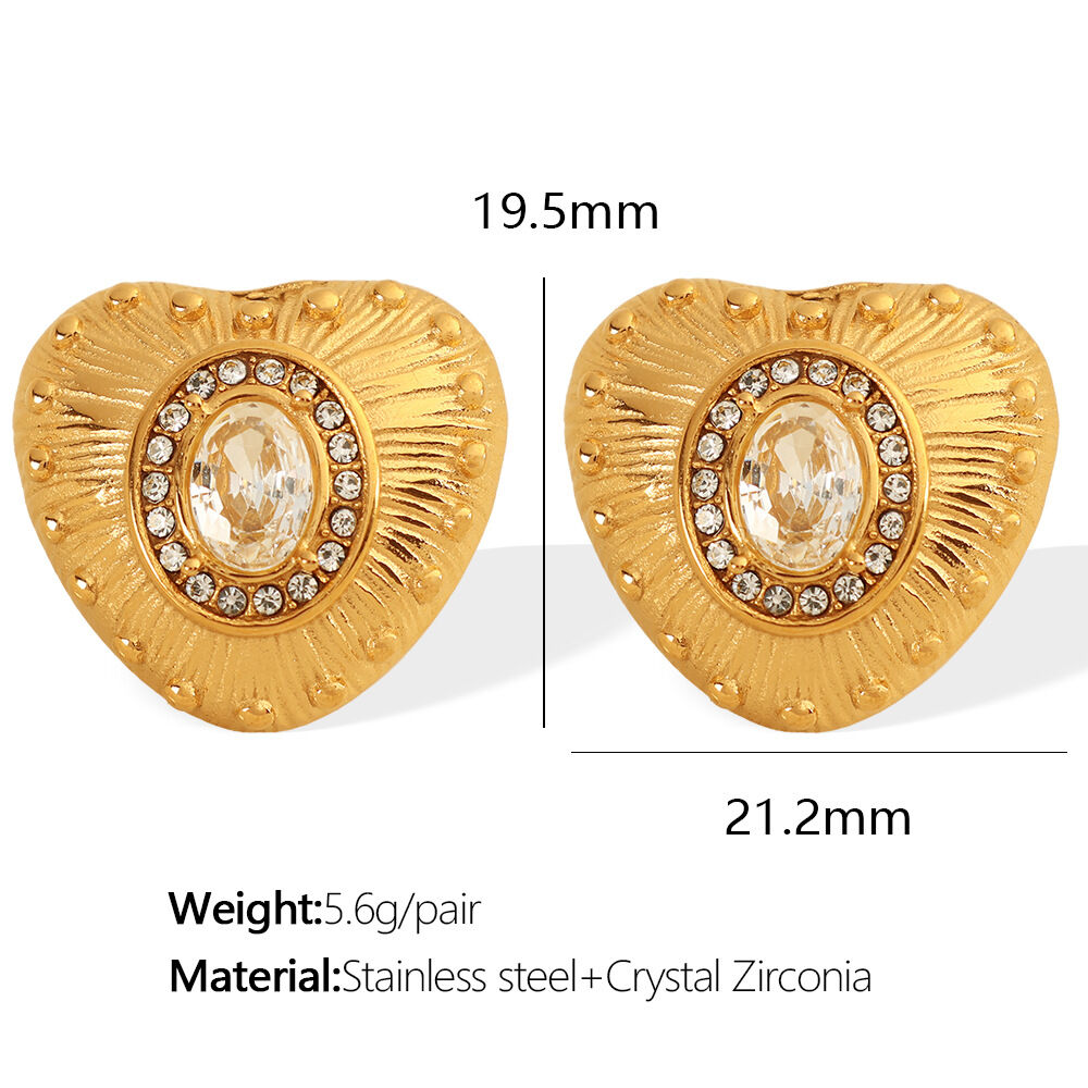 1 paire de boucles d'oreilles à tige en acier inoxydable plaqué or  avec zircons pour femme, style rétro, série classique Image2