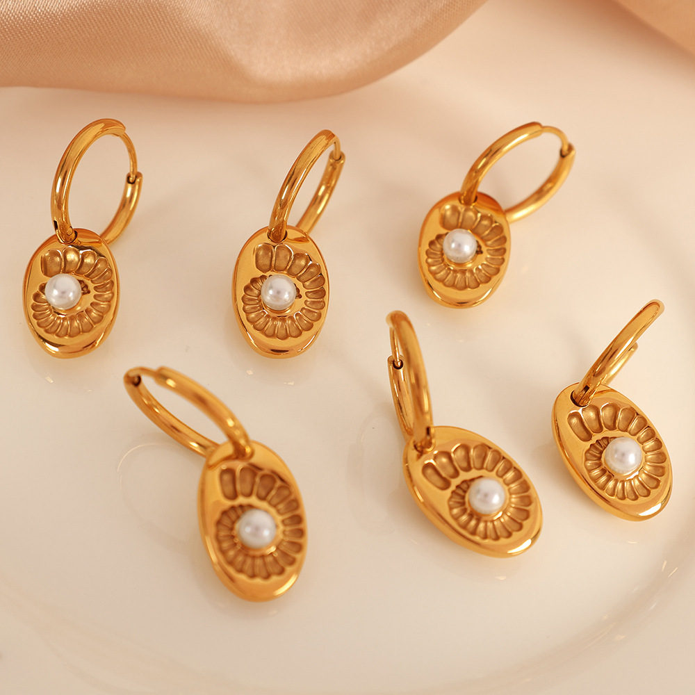 1 Par De Pendientes Colgantes De Acero Inoxidable Con Forma De Tortuga, Chapados En Oro De 18 Quilates Y Perlas Artificiales Para Mujer. h5Imagen2