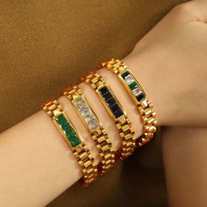 1 Piece Simple Series Retro Geometric Stainless Steel Gold Plated Zircon Women Chain Bracelets h5 Picture3