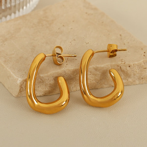 1 Par De Pendientes De Botón De Acero Inoxidable Chapados En Oro Con Diseño Geométrico Simple Para Mujer h5 Imagen3
