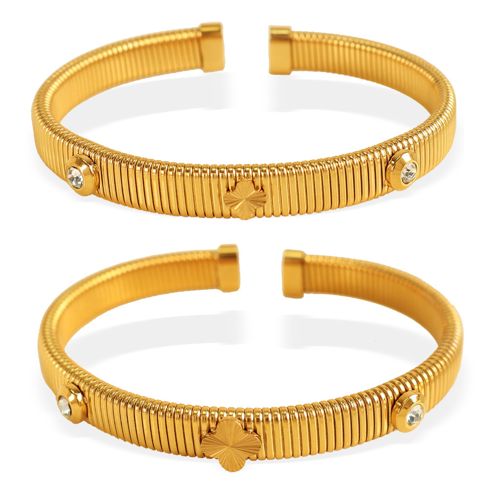 1 Piece Simple Series Simple Geometric Stainless Steel Gold Plated Rhinestone Women Bangles h5Picture4
