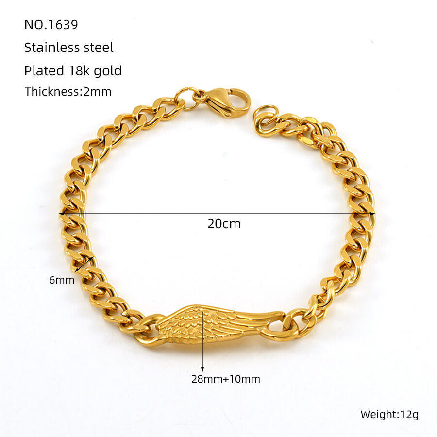 1 pezzo semplice serie classica in acciaio inossidabile placcato oro 18K unisex braccialetti a catena h5 Immagine2