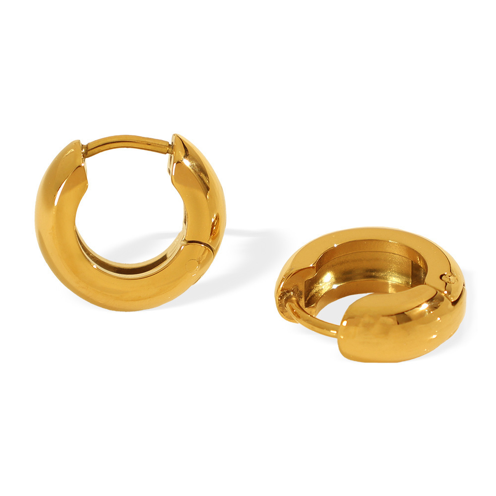 1 Par De Aretes De Aro Clásicos De Acero Inoxidable De Color Sólido Chapados En Oro De 18 Quilates Para Mujer Imagen4