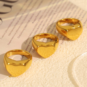 1 Pair Simple Series Simple Heart Stainless Steel  Gold Plated Women Signet Rings h5 Picture3