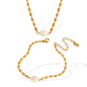 1 Piece Simple Series Retro Beads Stainless Steel Gold Plated Artificial Pearl Women Beaded Bracelets h5 Picture3