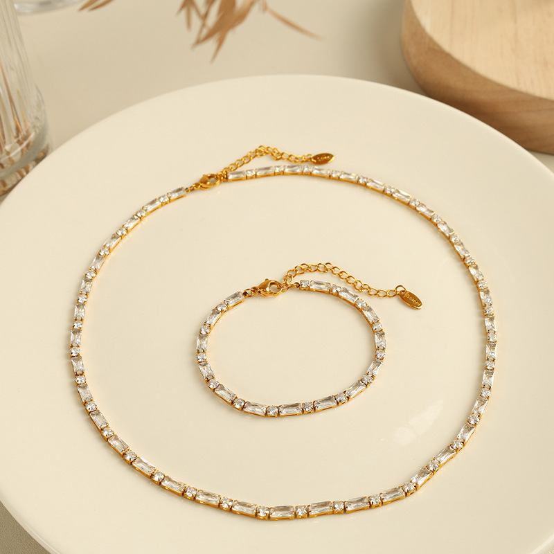 1 Stück Luxuriöse Serie Einfache Geometrische Edelstahl 18 Karat Vergoldet Zirkon Damen Kettenarmbänder h5Bild3