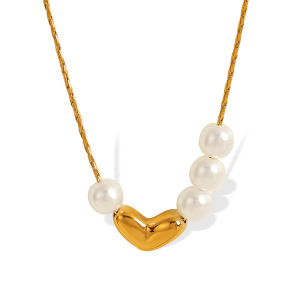 1 Piece Simple Series Simple Heart Stainless Steel Gold Plated Artificial Pearl Women Pendant Necklaces h5 Picture5