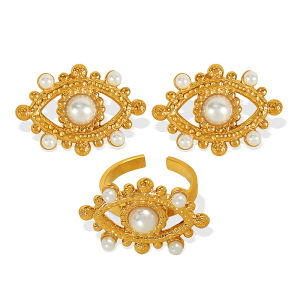 1 Pair Simple Series Punk Eye Stainless Steel Gold Plated Artificial Pearl Women Stud Earrings h5 Picture4