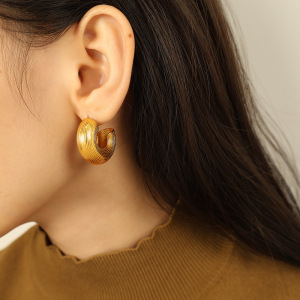 1 Par De Pendientes De Botón De Acero Inoxidable Chapados En Oro Con Diseño Geométrico Simple Para Mujer h5 Imagen3