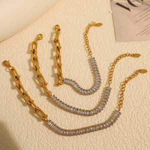 1 Piece Luxurious Series Simple Geometric Stainless Steel  Gold Plated Rhinestone Women Charm Bracelets h5 Picture2