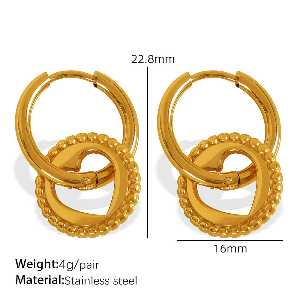 1 paire de boucles d'oreilles pendantes en acier inoxydable plaqué or  pour femme, série simple, motif cœur Image2