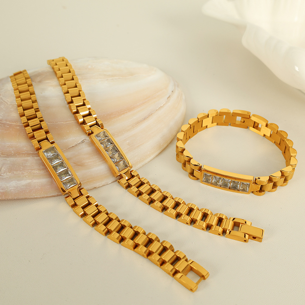 1 Piece Simple Series Retro Geometric Stainless Steel Gold Plated Zircon Women Chain Bracelets h5Picture5