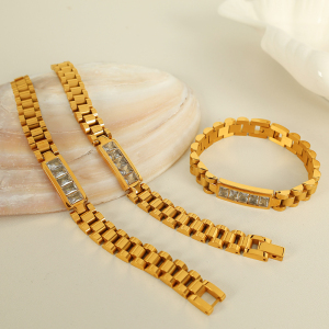 1 Piece Simple Series Retro Geometric Stainless Steel Gold Plated Zircon Women Chain Bracelets h5 Picture5