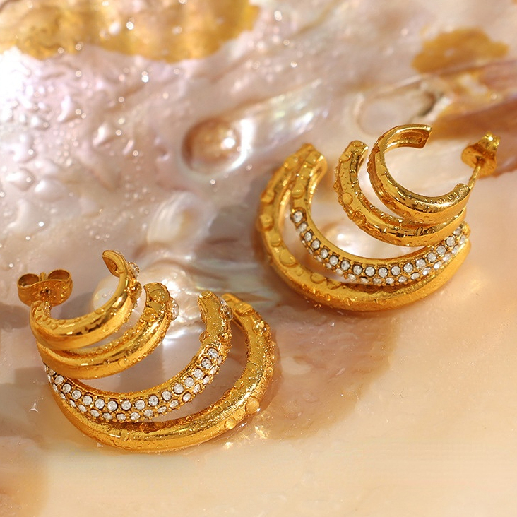 1 Pair Simple Series Retro Geometric Stainless Steel  Gold Plated Rhinestone Women Stud Earrings Picture5
