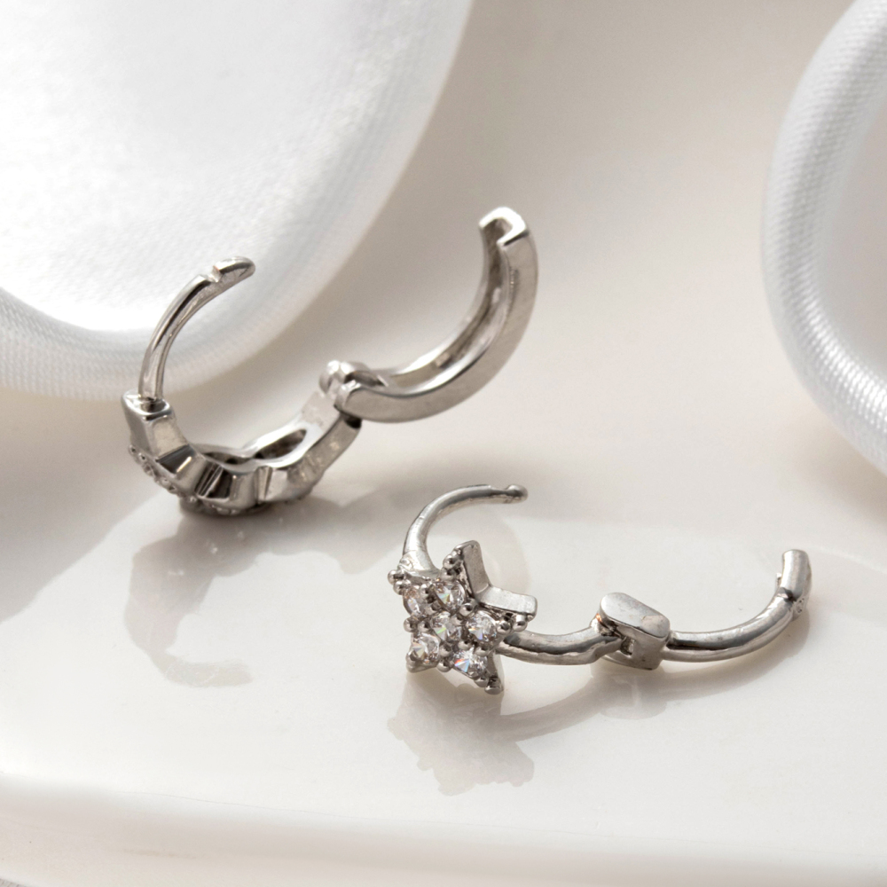 1 Piece Simple Series Classic Sun/Moon Copper No Plating Material Zircon Women Piercing Earrings h5Picture3
