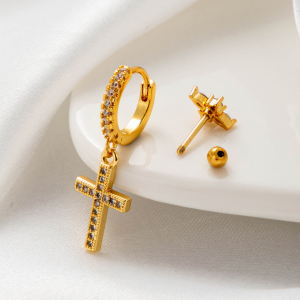1 Piece Simple Series Classic Cross Copper No Plating Material Zircon Women Piercing Earrings h5 Picture3