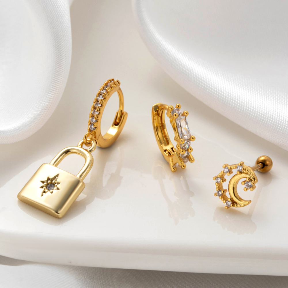 1 Piece Simple Series Classic Sun/Moon Copper No Plating Material Zircon Women Piercing Earrings h5Picture2