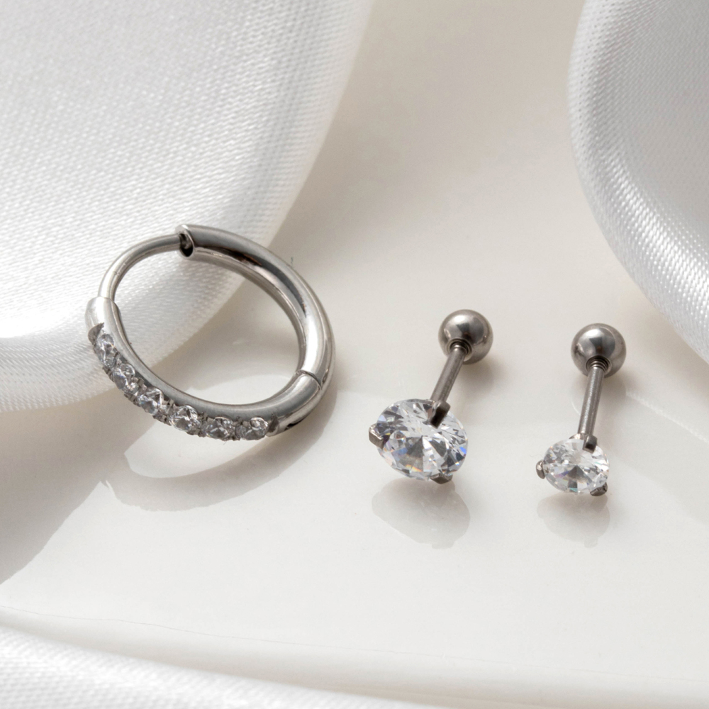 1 Piece Simple Series Classic Geometric Titanium Steel No Plating Material Zircon Women Piercing Earrings h5Picture3