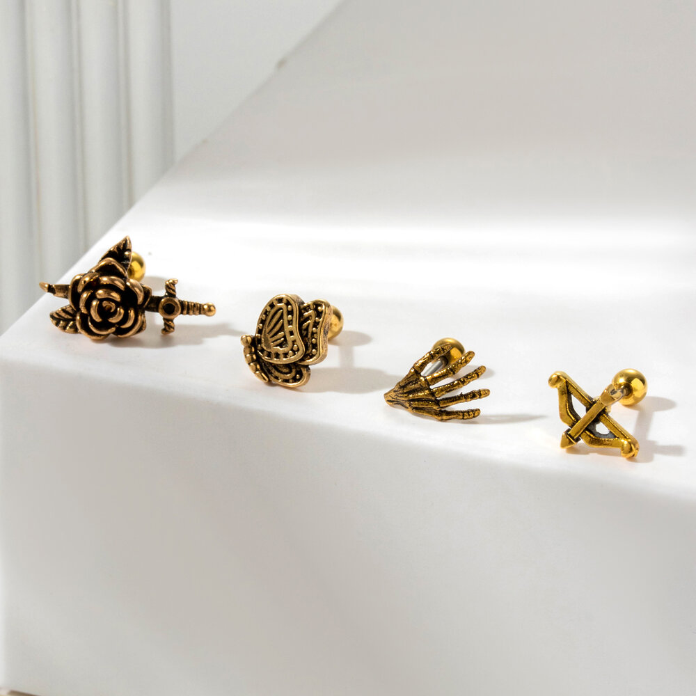 Boucles d'oreilles piercing pour femme, modèle Simple Series Classic Flower, en acier titane sans placage. Image2