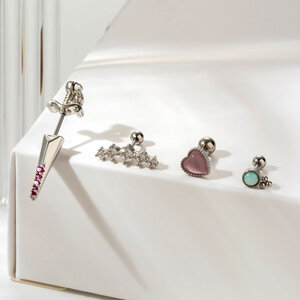 1 pezzo semplice serie classico cuore titanio acciaio senza placcatura materiale zircone orecchini da donna piercing h5 Immagine2