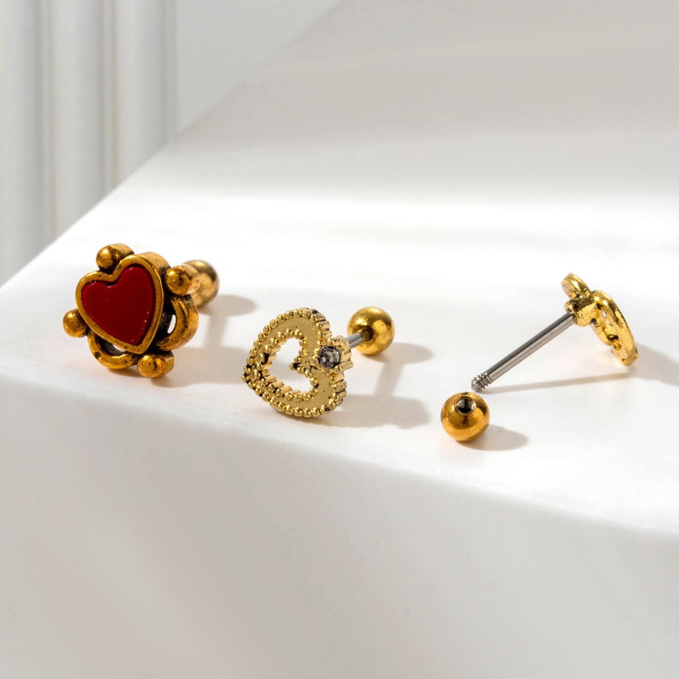 1 pezzo semplice serie classico cuore titanio acciaio senza placcatura materiale zircone orecchini da donna piercing h5 Immagine2