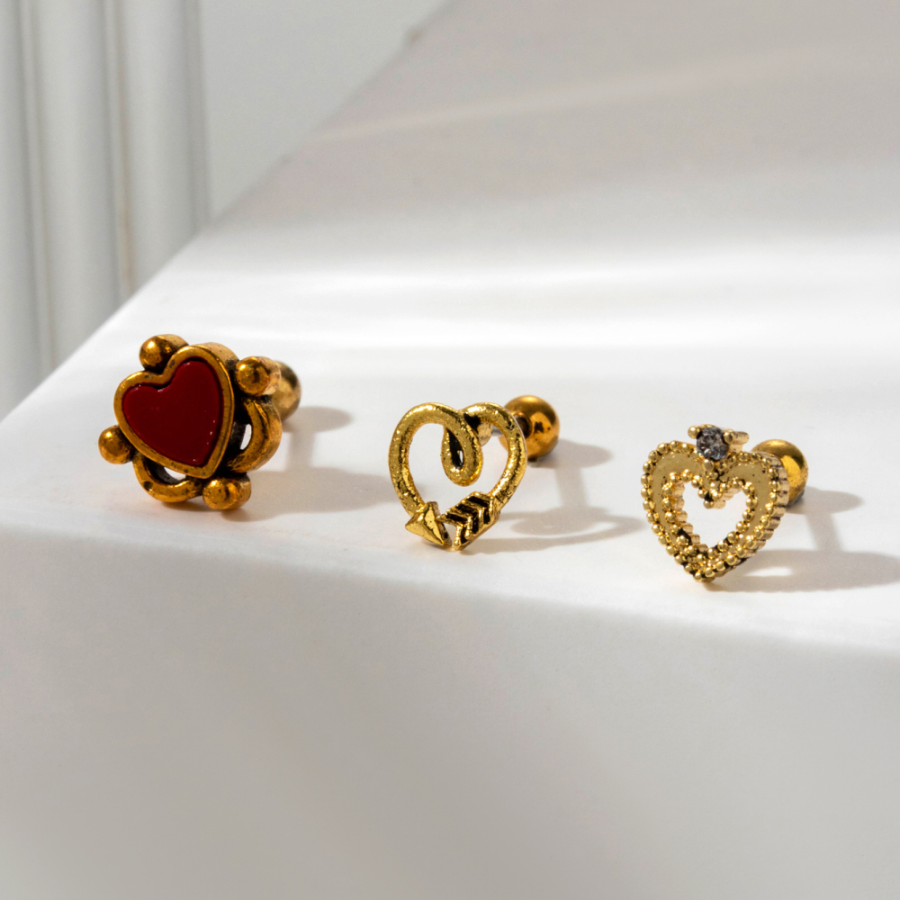 1 Piece Simple Series Classic Heart Titanium Steel No Plating Material Zircon Women Piercing Earrings h5Picture3