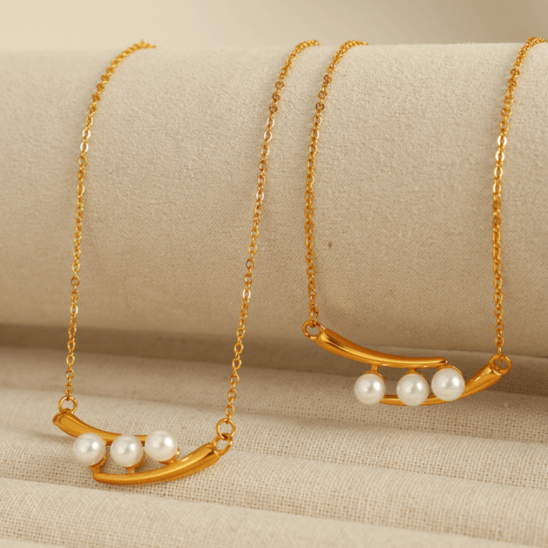 1 Piece Simple Series Retro Beads Stainless Steel  Gold Plated Artificial Pearl Women Pendant Necklaces Picture5