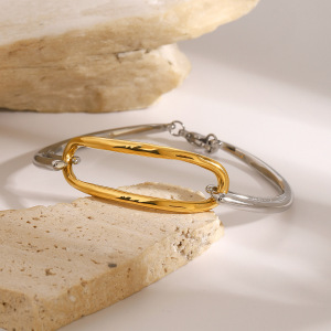 1 Stuk Eenvoudige Serie Ringvormige Roestvrijstalen Vergulde Damesarmbanden h5 Afbeelding4