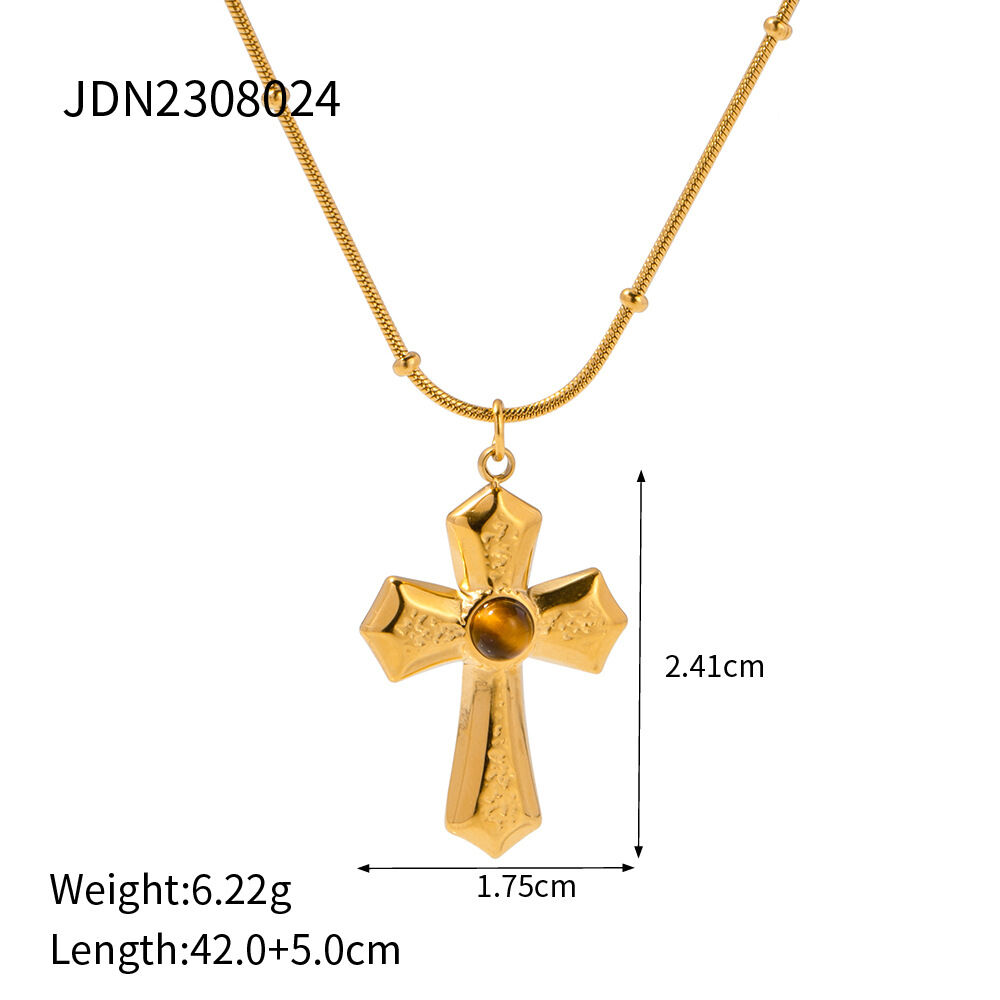 1 stück simple series  style kreuz edelstahl 18 karat vergoldet naturstein damen anhänger halsketten h5 Bild2