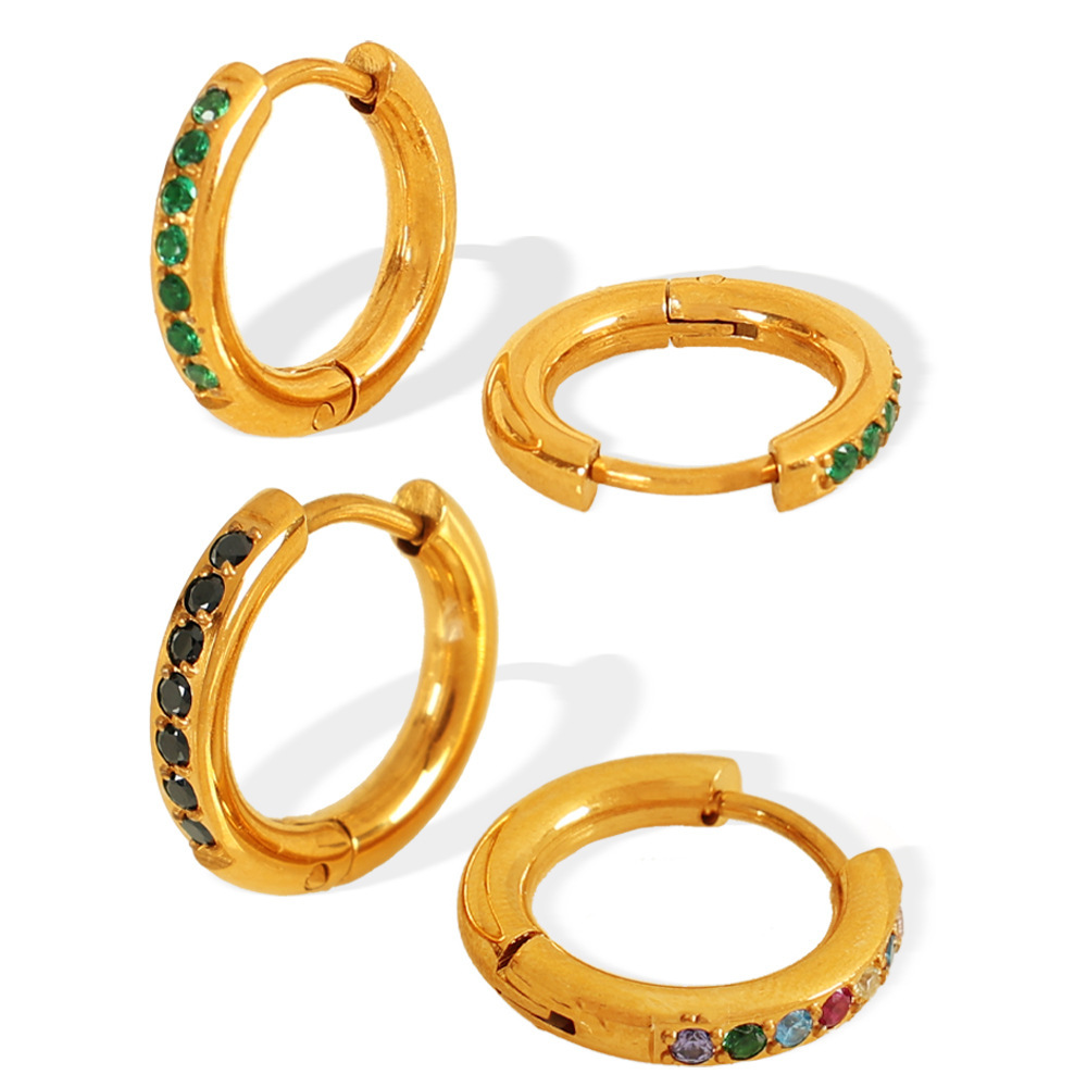 1 Pair Simple Series Classic Geometric Stainless Steel  Gold Plated Zircon Women Hoop Earrings Picture3