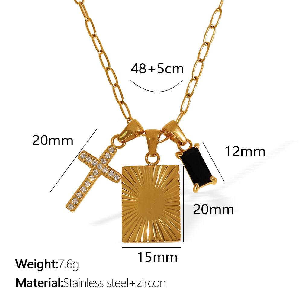 1 pezzo semplice serie semplice croce in acciaio inossidabile placcato oro 18K zircone donne collane con ciondolo h5 Immagine2