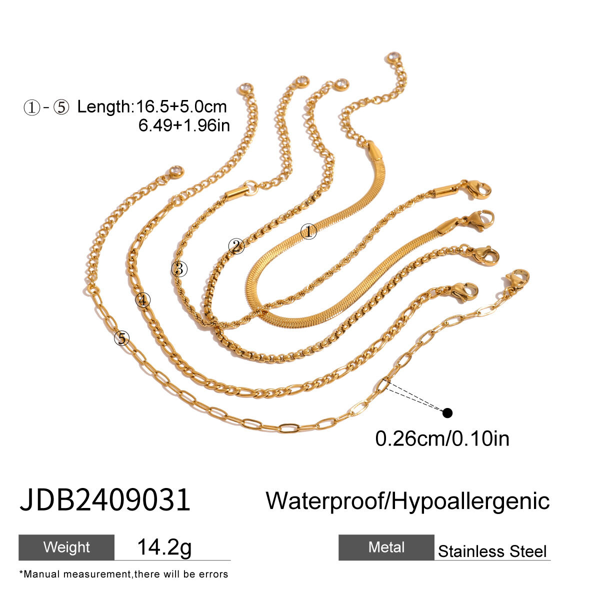 1 pezzo semplice serie  linea acciaio inossidabile placcato oro 18k donne catena bracciali Immagine2