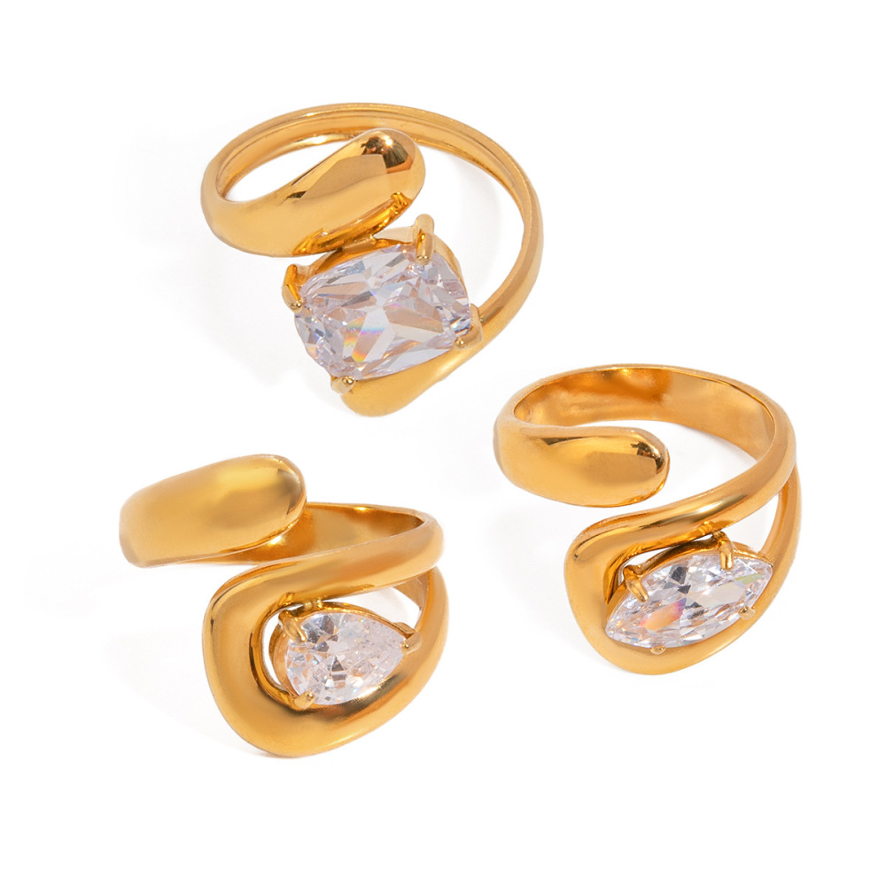 1 Piece Luxurious Series Irregular Stainless Steel Waterproof Gold Color Rhinestone Women's Single Rings Picture7