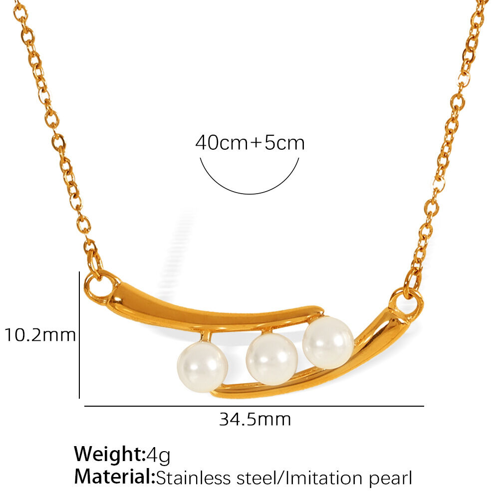 Collar con colgante de perlas artificiales para mujer, serie simple, retro, de acero inoxidable chapado en oro de 18 quilates. h5 Imagen2