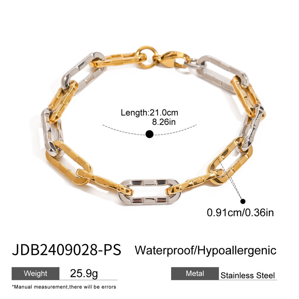 1 pezzo semplice serie linea acciaio inossidabile placcato oro 18k donne catena bracciali h5Immagine2