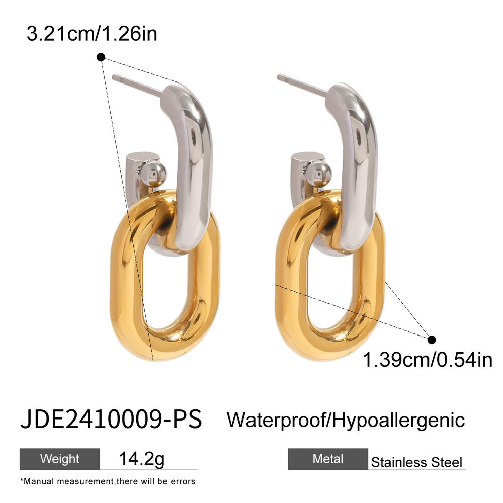 1 paar einfache serie ringförmige edelstahl 18 karat vergoldete damen-tropfenohrringe h5Bild2