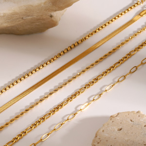 1 Stuk Eenvoudige Serie  Lijn Roestvrij Staal  Verguld Dames Ketting Armbanden h5 Afbeelding2