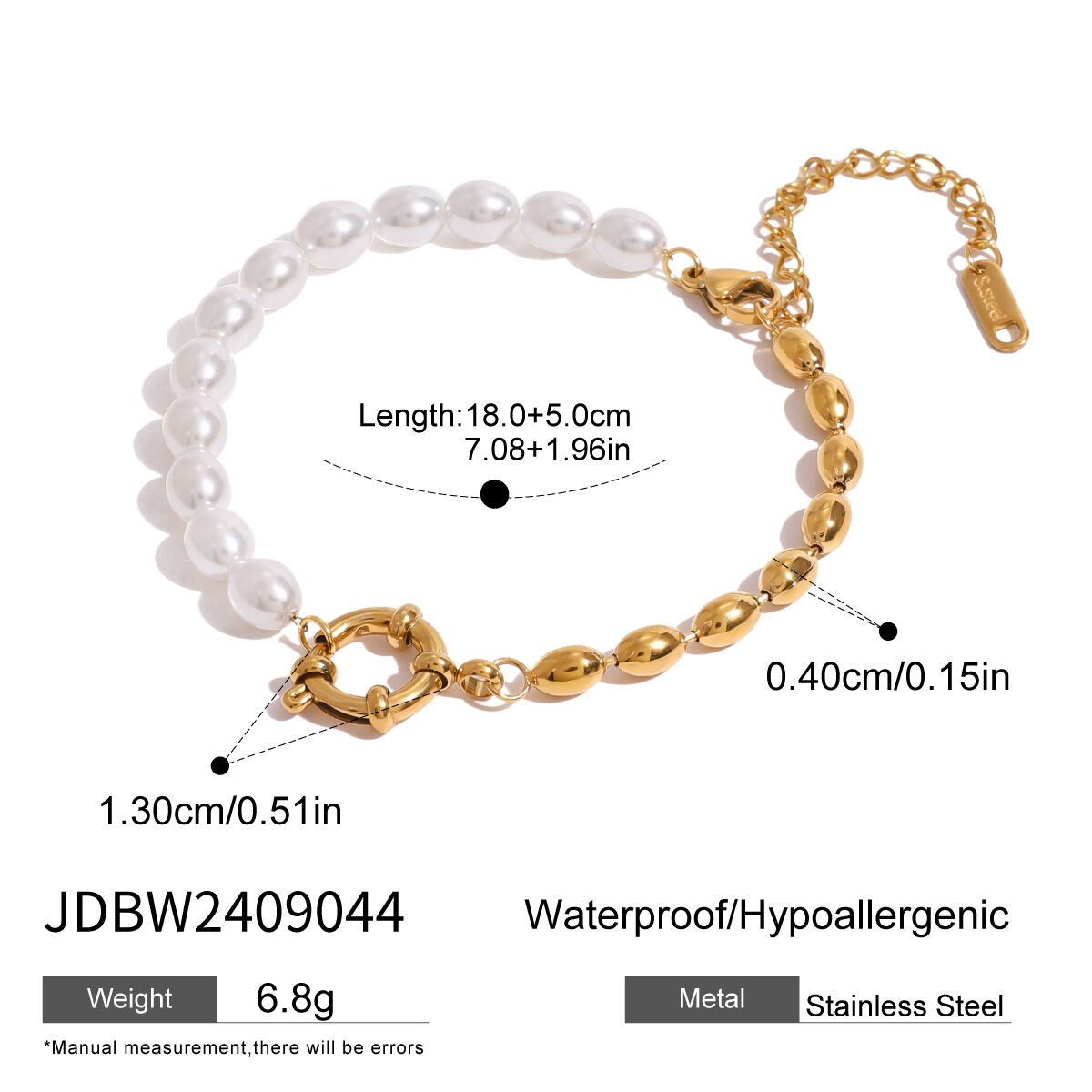 1 stück classic series  oval edelstahl 18 karat vergoldet kunstperle damen perlenarmbänder h5 Bild2