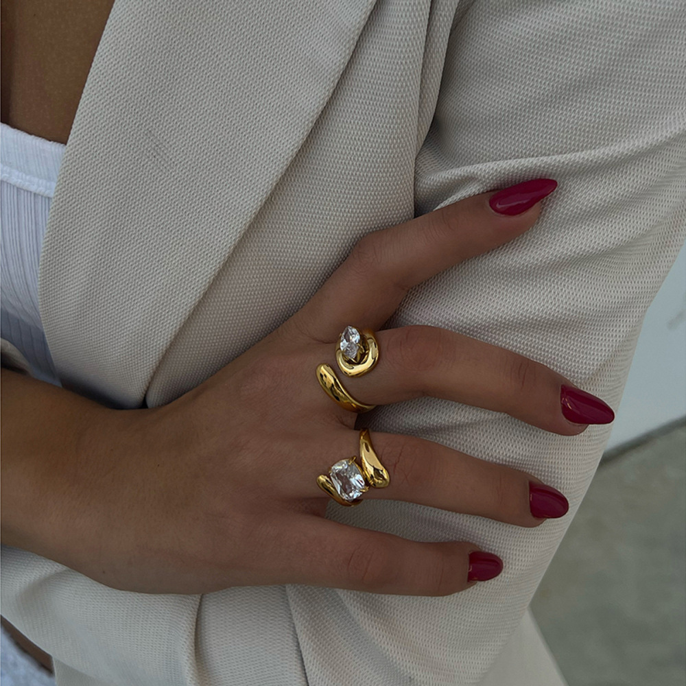 1 Piece Luxurious Series Irregular Stainless Steel Waterproof Gold Color Rhinestone Women's Single Rings Picture5