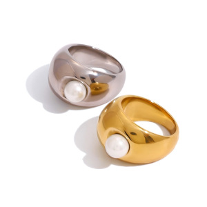 1 Paar Simple Series  Runder Edelstahl 18 Karat Vergoldet Künstliche Perle Damen Einzelringe h5 Bild5