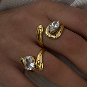 1 Piece Luxurious Series Irregular Stainless Steel Waterproof Gold Color Rhinestone Women's Single Rings h5 Picture6
