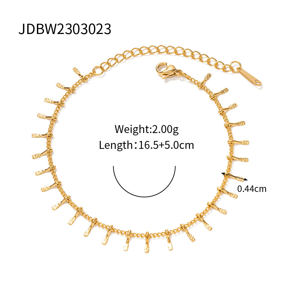 bracelet à breloques pour femme, série simple, ligne , en acier inoxydable plaqué or , 1 pièce Image2