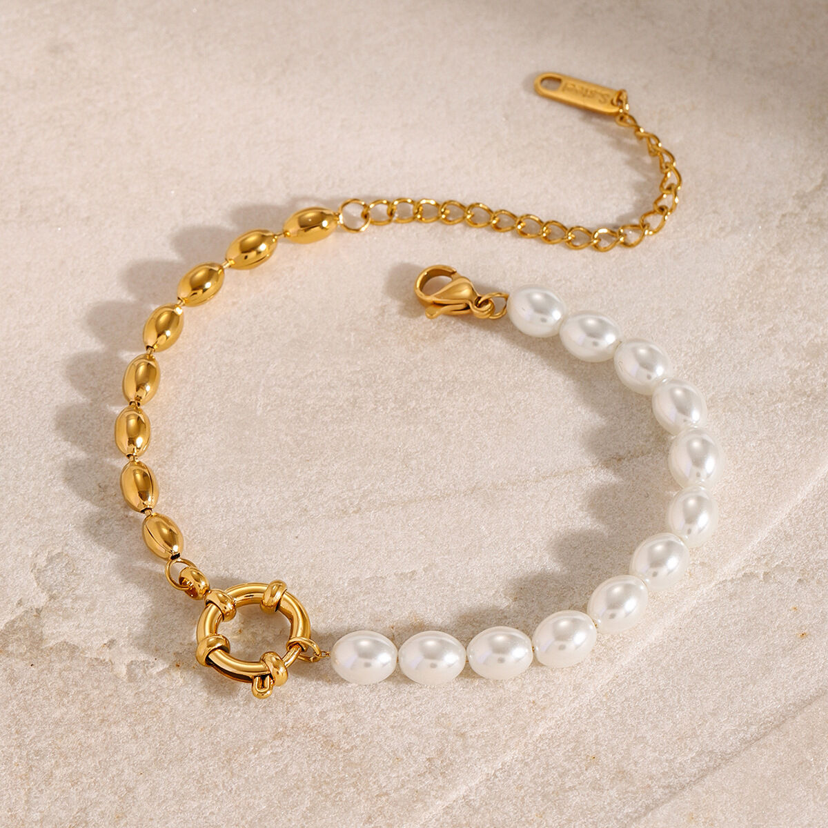 1 stück classic series  oval edelstahl 18 karat vergoldet kunstperle damen perlenarmbänder 