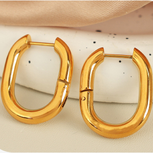 1 Par De Aretes De Aro Clásicos De Acero Inoxidable De Color Sólido Chapados En Oro De 18 Quilates Para Mujer h5 Imagen3