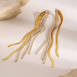 1 pair classic series elegant line stainless steel gold plated rhinestone women Party Earrings h5