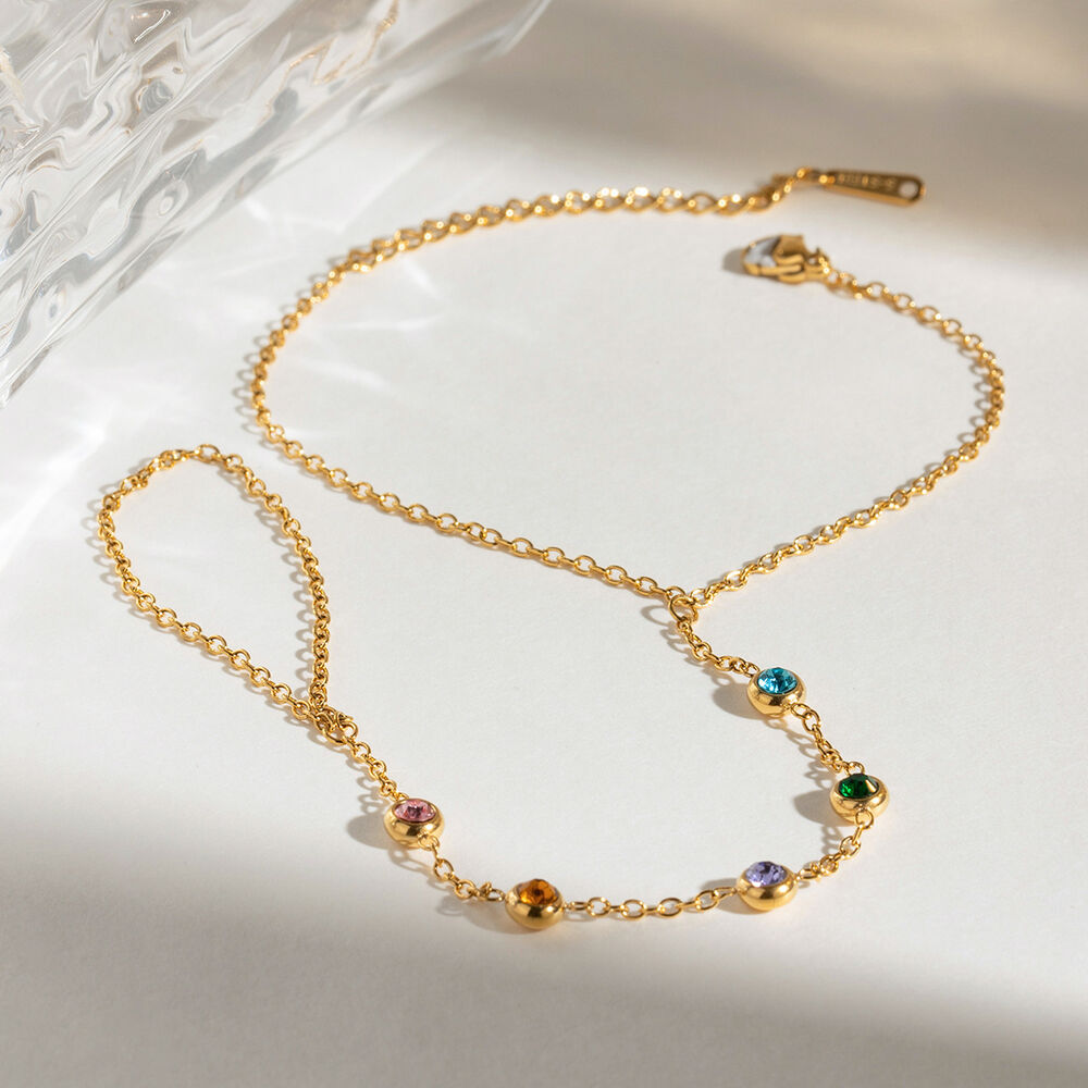 Pulsera de cadena de acero inoxidable chapada en oro de 18 quilates con diamantes de imitación para mujer, serie lujosa, línea dulce, 1 unidad