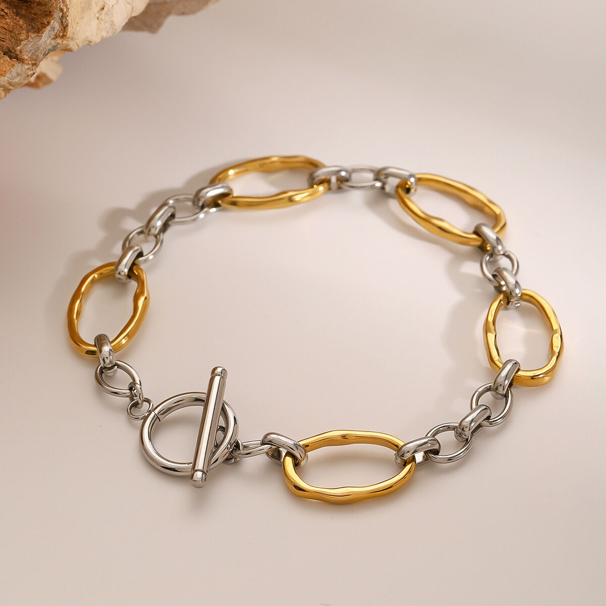 1 piece simple series simple annular stainless steel  gold plated women chain bracelets 