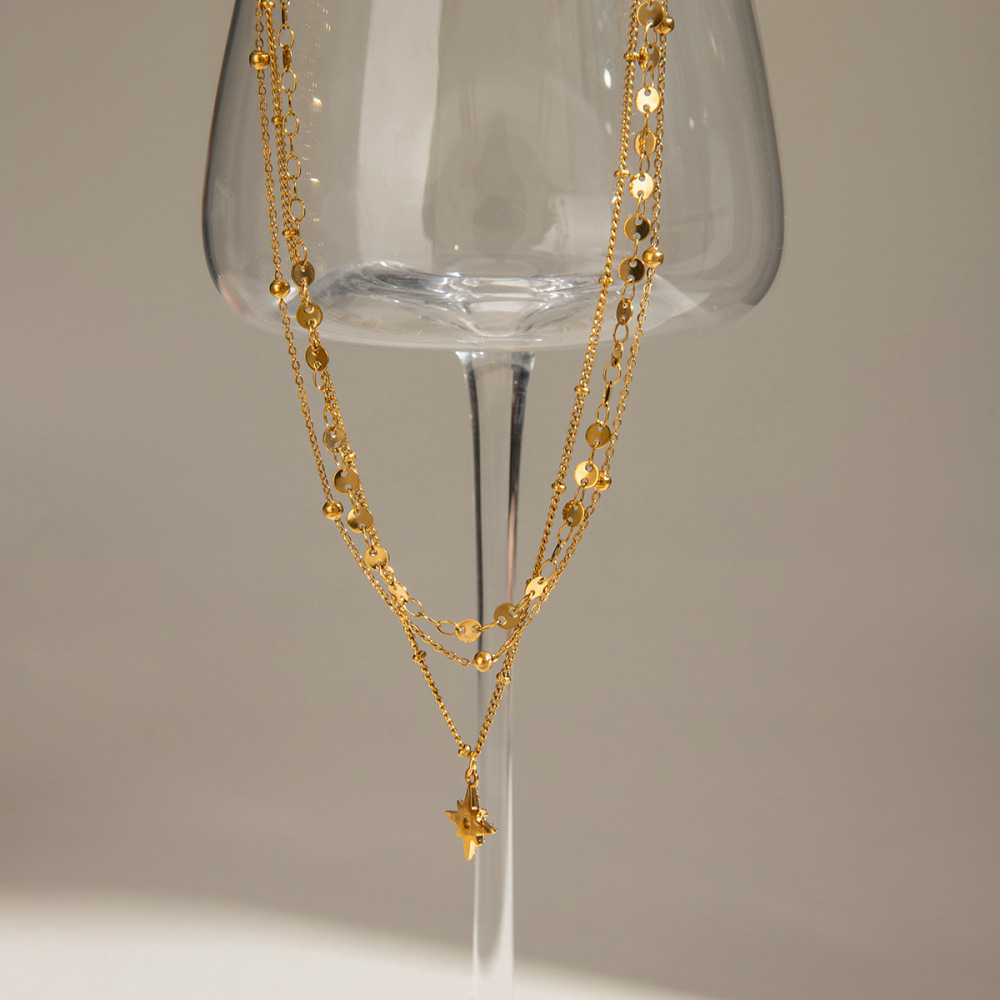1 Piece Classic Series Retro Sun/Moon Stainless Steel  Gold Plated Rhinestone Women Layered Necklaces Picture4