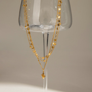 1 Piece Classic Series Retro Sun/Moon Stainless Steel  Gold Plated Rhinestone Women Layered Necklaces h5 Picture4