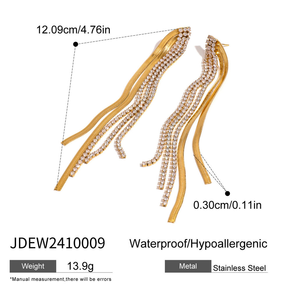 1 pair classic series elegant line stainless steel gold plated rhinestone women Party Earrings h5Picture2